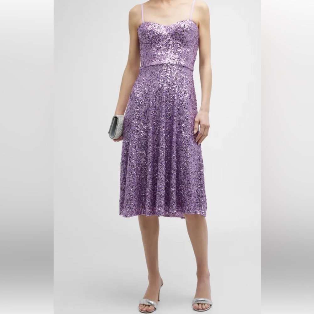 NWT Dress the Population Sexy Lilac Fit and Flair Seqin Wow Midi Dress XS